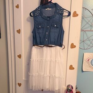 Denim Sleeveless Top with White Tulle Skirt